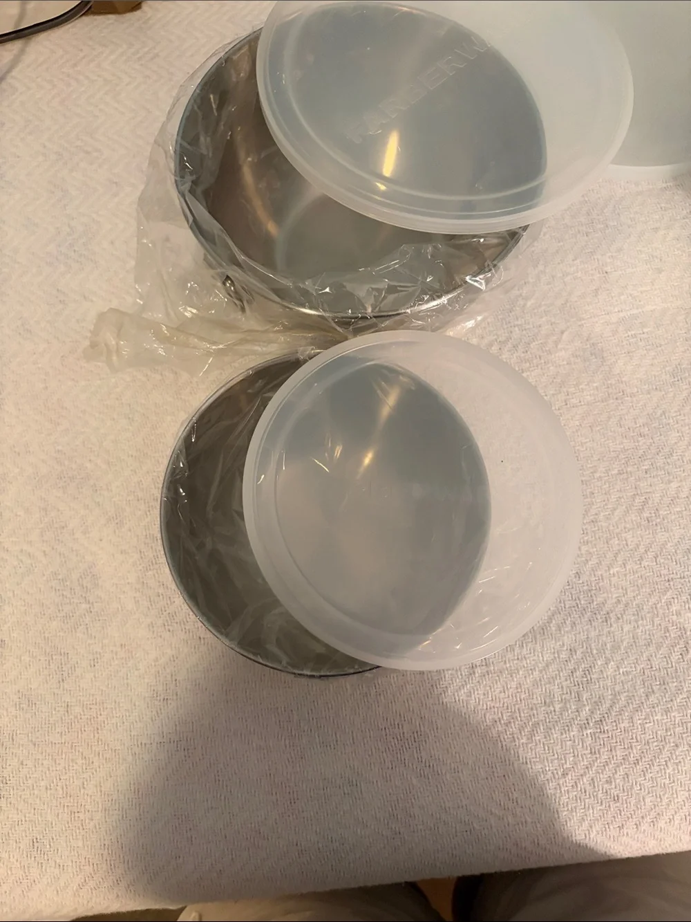Farberware metal stacking bowls with lids
